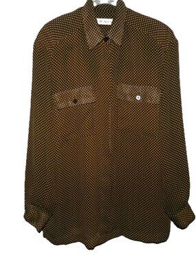 Chaus Womens Blouse Top Brown with Dots